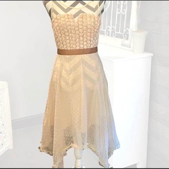 WALTZ Illusion 3D Rose netted neck handkerchief hem flowy midi dress size S Y2K - Picture 1 of 7